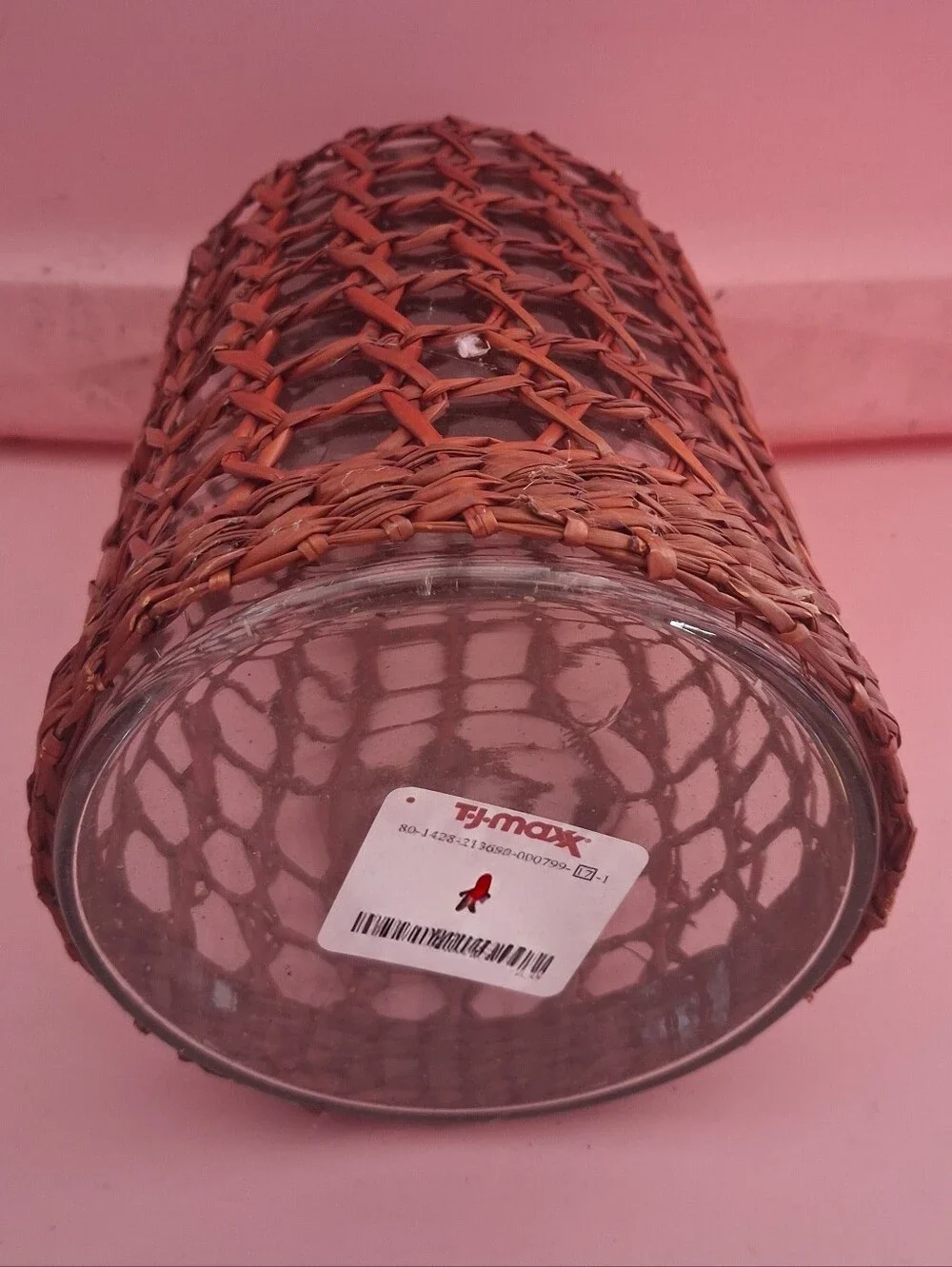 Woven Rattan Glass Jar with Lid - Brown NWT